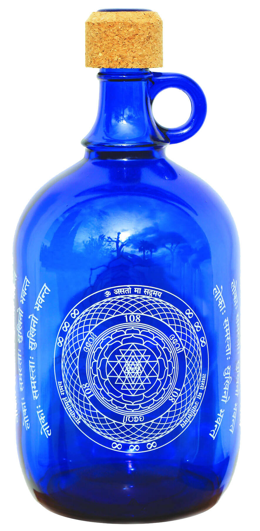 Devi Water, "Sri Yantra", Blauglas Wasserflasche, 2L